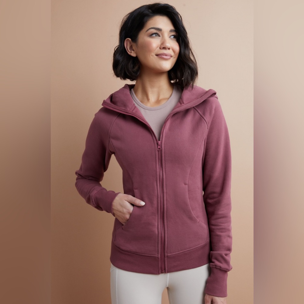 SAVVI Large Pink Mauve Full ZIP Thumbhole Logo Fleece Hoodie